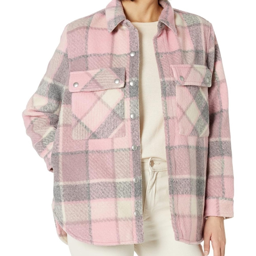 Blank NYC Plaid Sherpa Wool Coat Women's Small Fleece Jacket